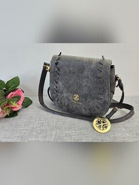 Christian Lacroix Grey Crossbody Bag Gold Tone Metalic Logo RN #137646